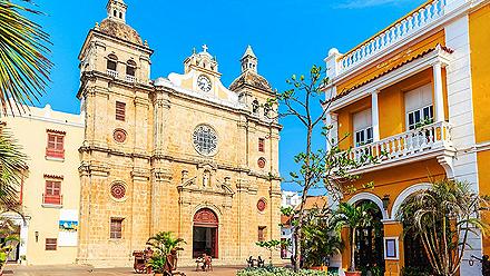 Close up view of the Church of St. Peter Claver in Cartagena, Colombia