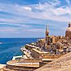 Coastal view of the sea wall and buildings in Valletta, Malta